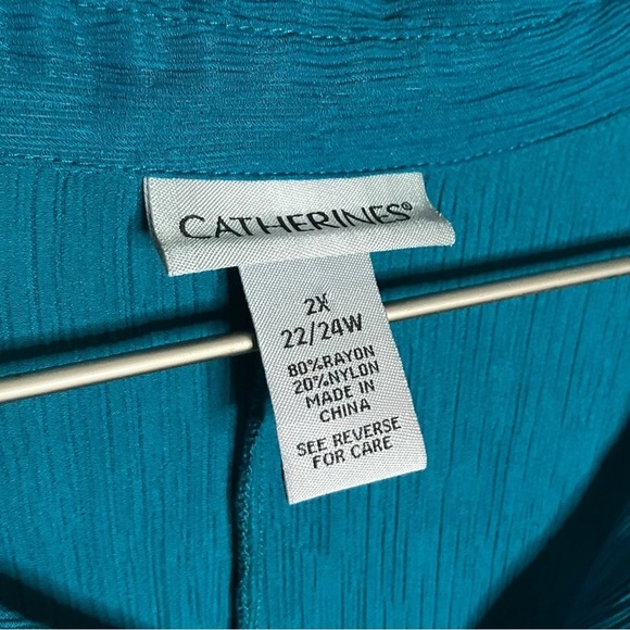 Catherine’s Lagenlook Boho Festival Beach Button Down Blouse Lightweight Teal 2X - Picture 5 of 6